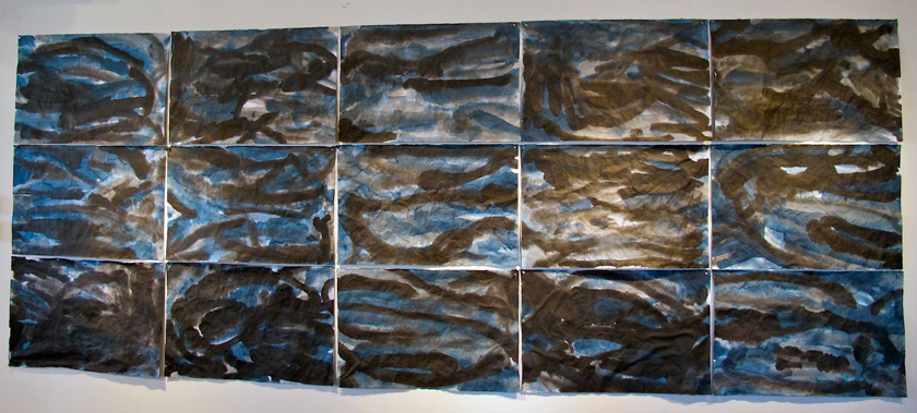 “Black and Blue” 2012 (ink on Japanese paper [15 sheets], 75 x 190")