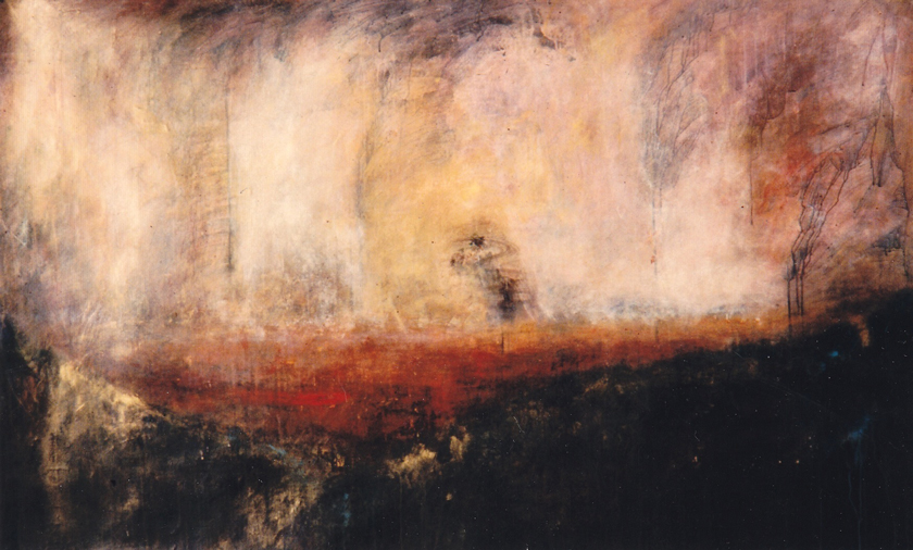 “Plain with Fire” 1990 (acrylic on paper, 42 x 69") Private collection.