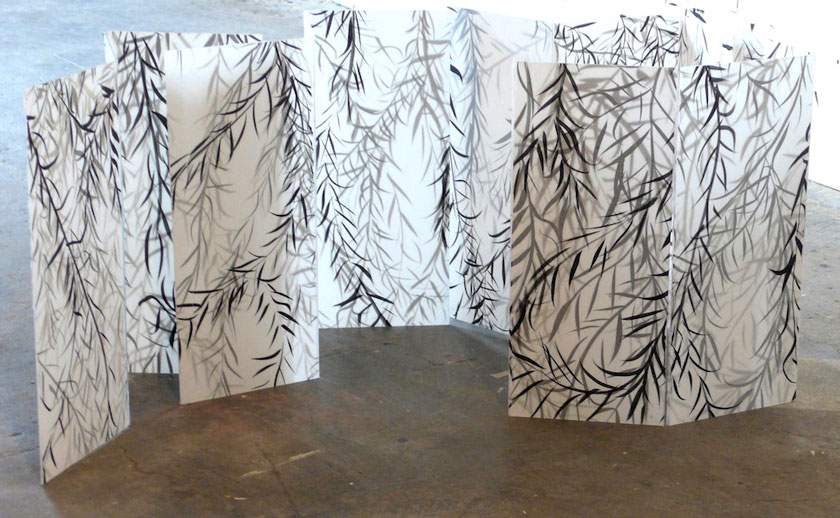 “Set Without a Play (Model)” 2010 (ink on layered paper on plexiglass [9 panels] 12 x 6" each)