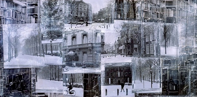 “Hotel des Indes, The Hague” 1998 (ink on photocollage, 45 x 93")