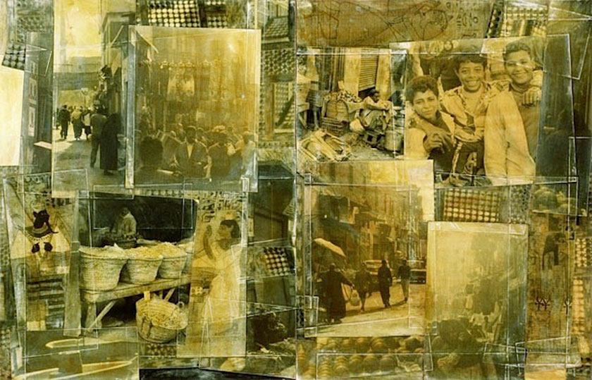 “Bazaar, Cairo” 1998 (ink on photocollage, 50 x 76")