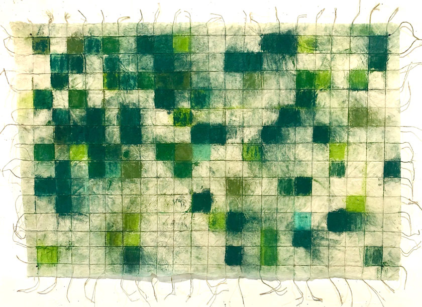 “Country” 2021 (pastel on Nepal gridded string paper, 20 x 30")