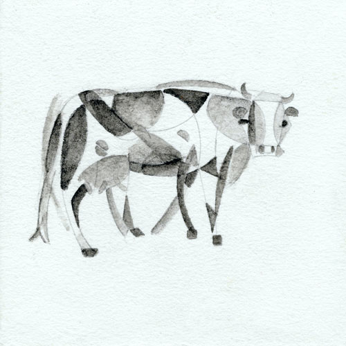 “Cow” 2020 (watercolor on paper, 6 x 6")