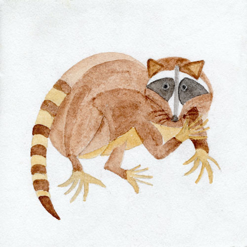 “Raccoon” 2020 (watercolor on paper, 6 x 6")